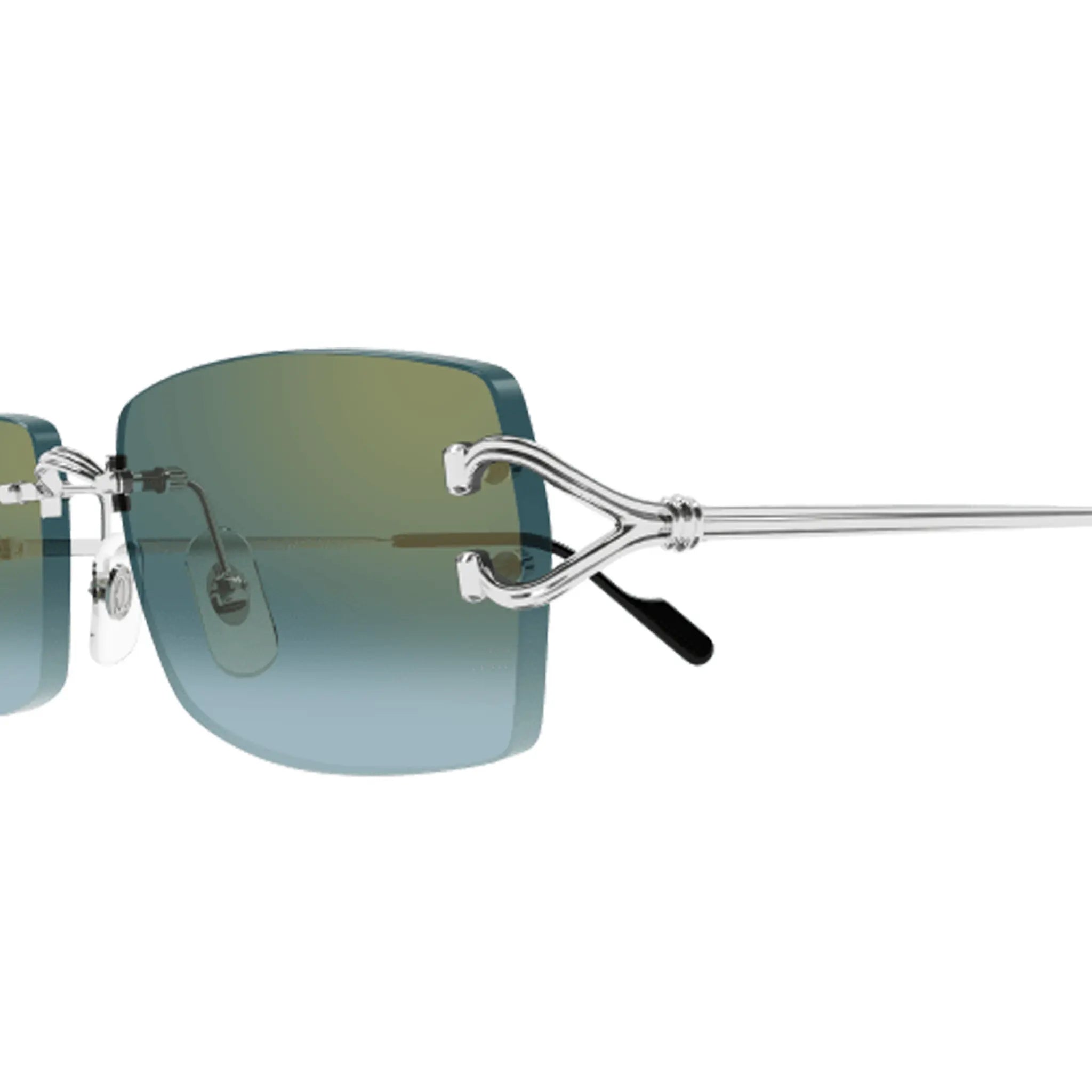 Detailed View of Cartier Eyewear CT0550S-004 Green Turquoise Rimless Sunglasses